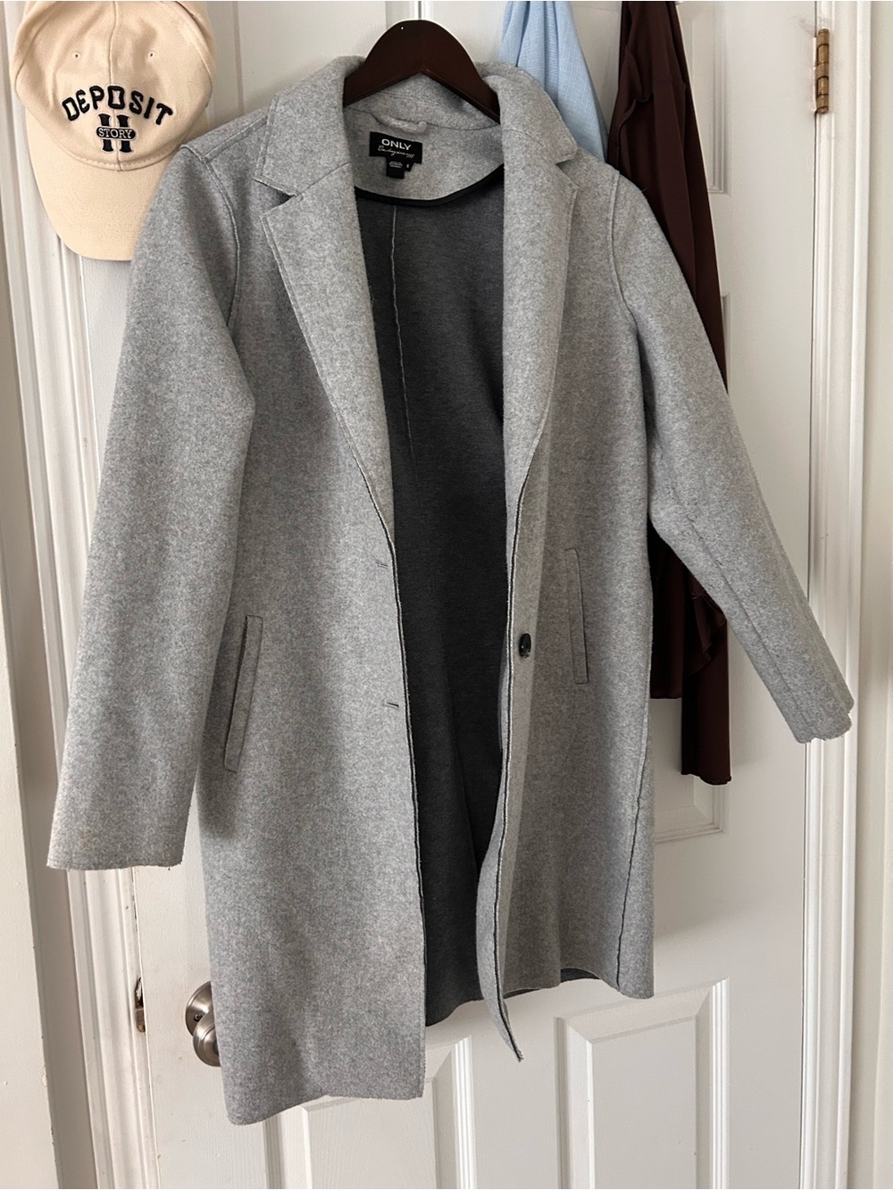 Only Light Gray Tailored Wool-Blend Long Trench Coat